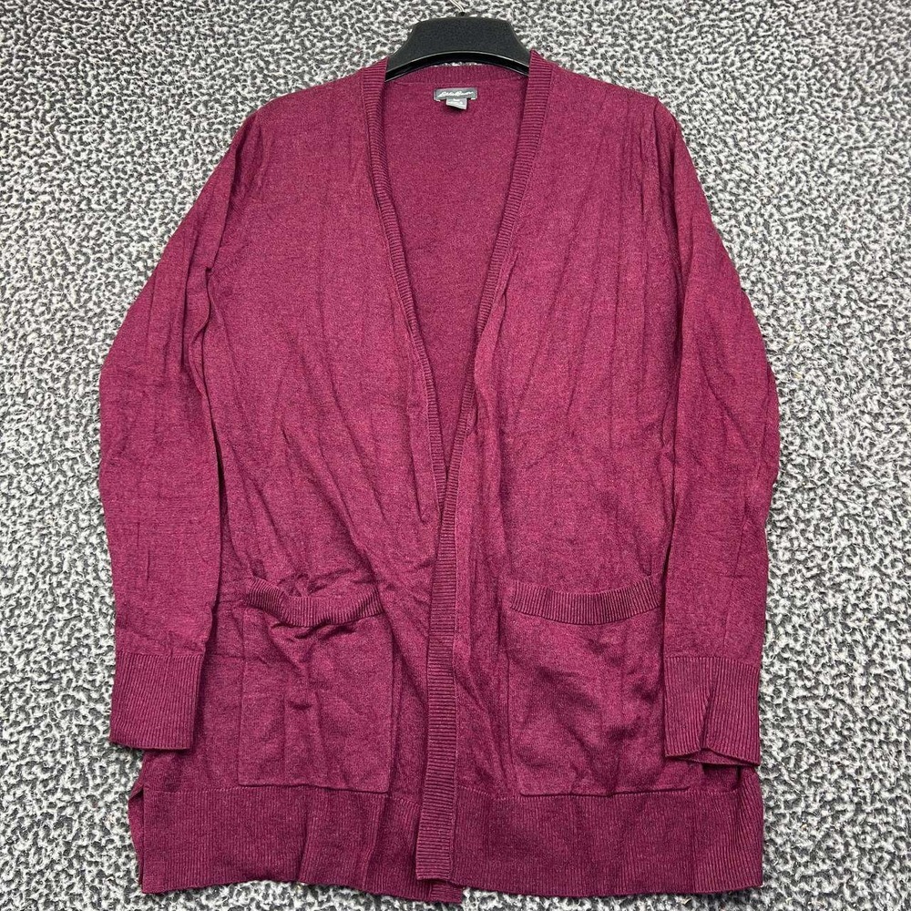 Eddie Bauer Cardigan Sweater Women Small Red Open Front Cotton Blend